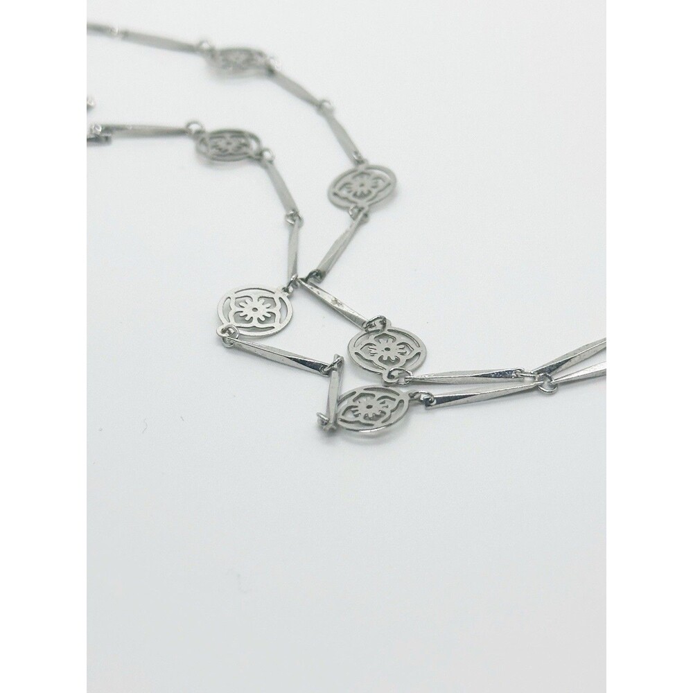 Vintage 1977 Avon Blooming Lotus Flower Openwork Silver Tone Necklace 27” - Picture 6 of 9